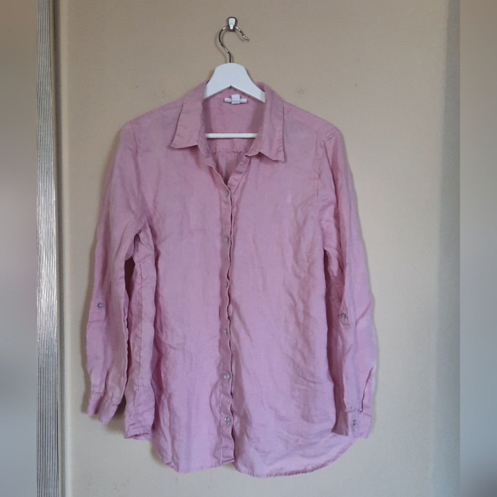 J Jill 100% Linen Love Light Pink Button-Up Shirt Coastal Summer Vacation Resort